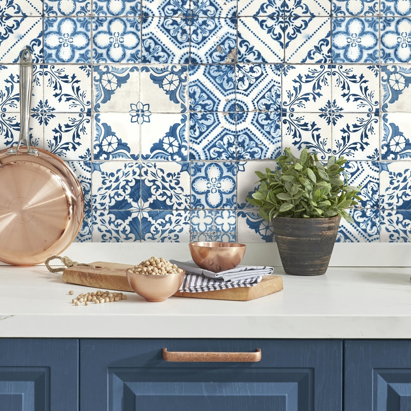 RoomMates 20.5 in. W X 16.5 in. L Mediterranian Tile Peel and Stick Wallpaper