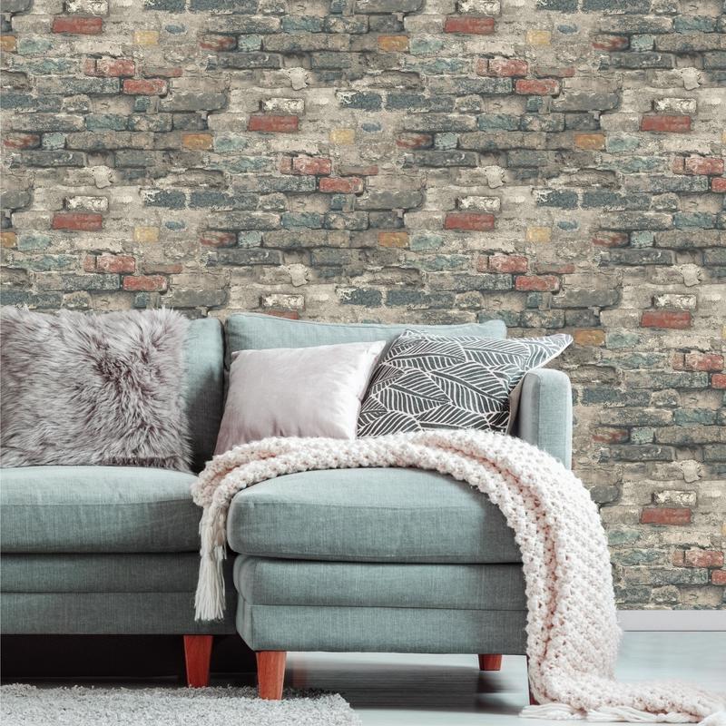 RoomMates 20.5 in. W X 16.5 in. L Brick Alley Peel and Stick Wallpaper