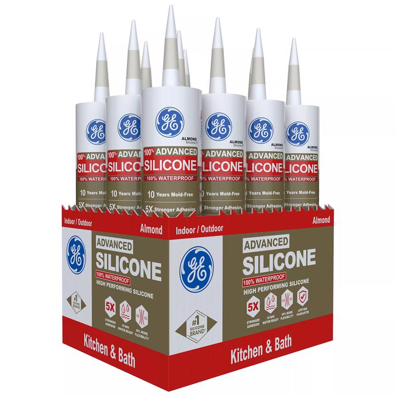 GE Advanced Almond Silicone 2 Kitchen and Bath Caulk Sealant 10.1 oz