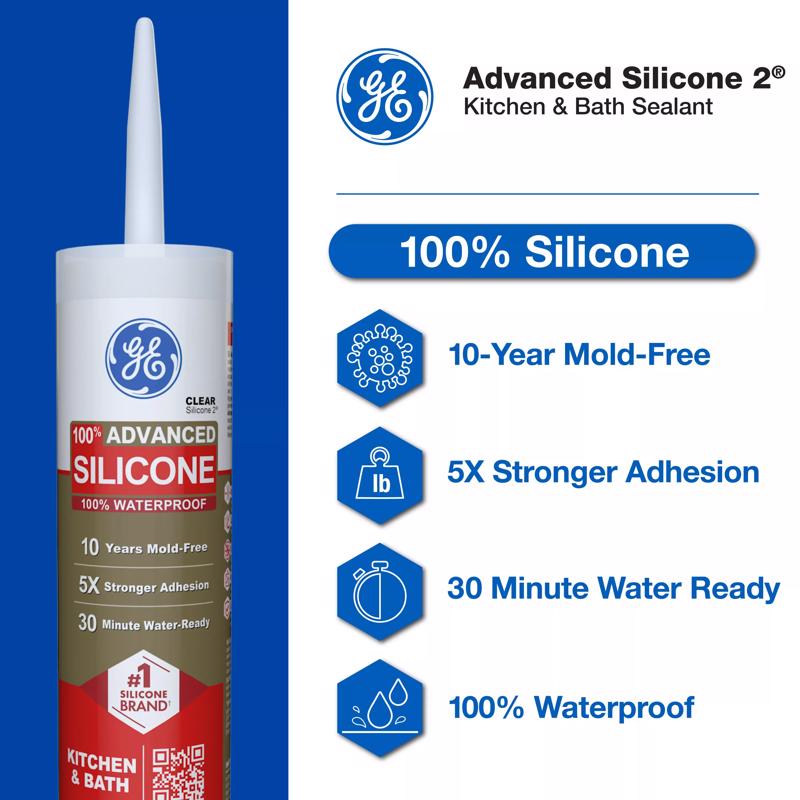 GE Advanced Almond Silicone 2 Kitchen and Bath Caulk Sealant 10.1 oz