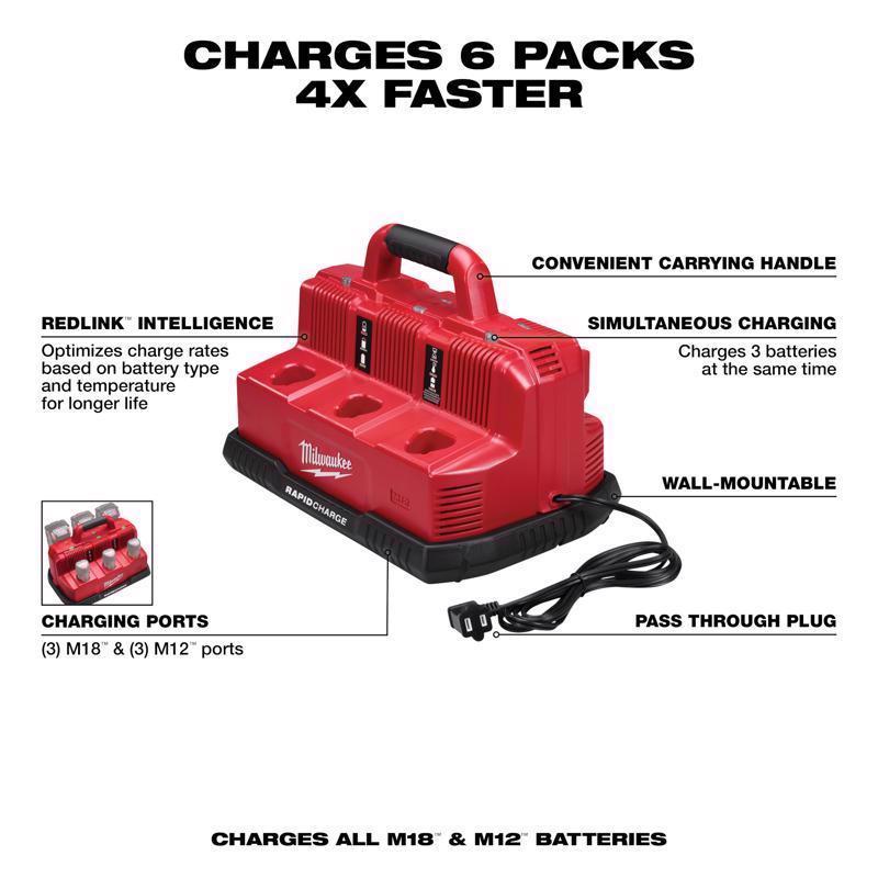 Milwaukee M18/M12 18/12 V 6-Port Rapid Charging Station