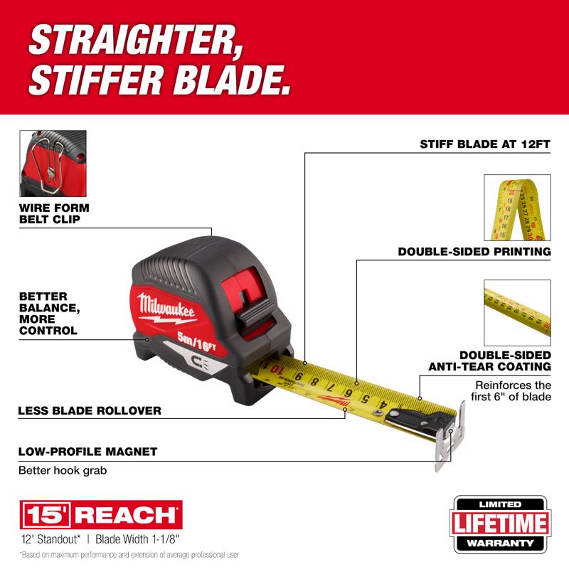 Milwaukee 16 ft. L X 2.05 in. W Compact Wide Blade Magnetic Tape Measure