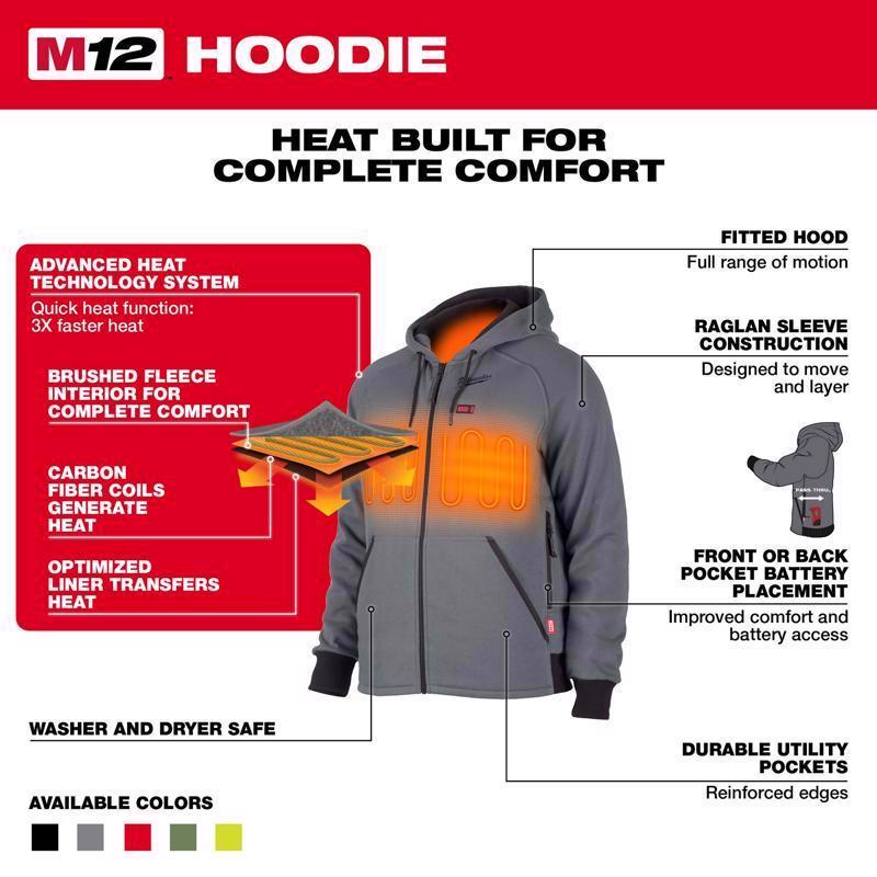 Milwaukee M12 XXL Long Sleeve Men's Full-Zip Heated Hoodie Kit Gray