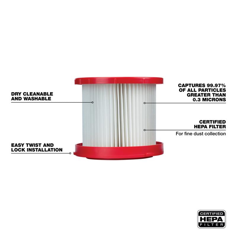 Milwaukee 2.7 in. D Shop Cartridge Wet/Dry HEPA Filter