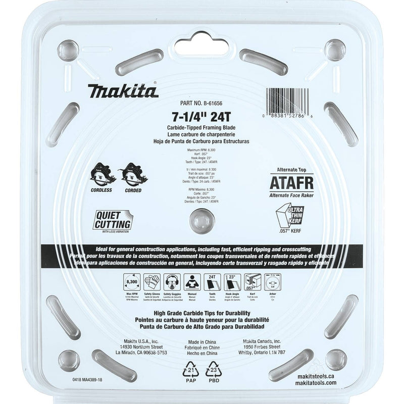 Makita 7-1/4 in. D X 5/8 in. Max Efficiency Carbide Tipped Circular Saw Blade 24 teeth