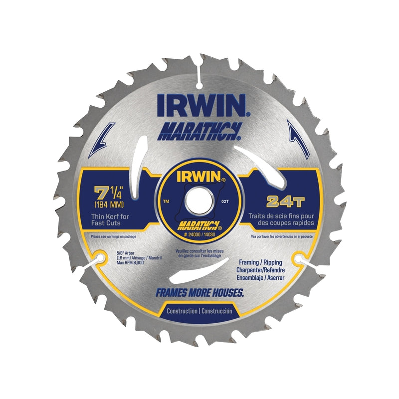 Irwin Marathon 7-1/4 in. D X 5/8 in. Carbide Circular Saw Blade 24 teeth