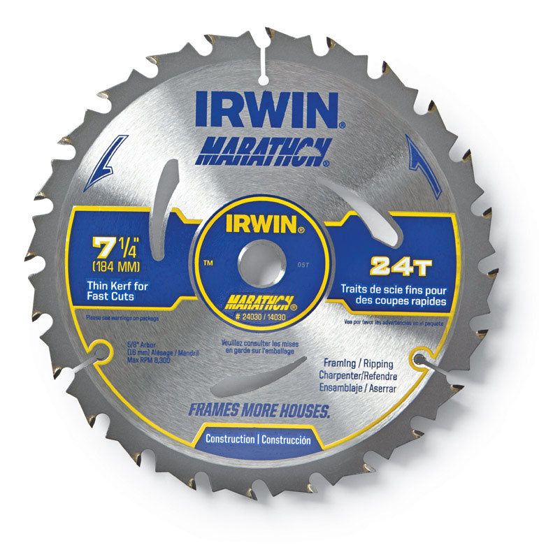 Irwin Marathon 7-1/4 in. D X 5/8 in. Carbide Circular Saw Blade 24 teeth