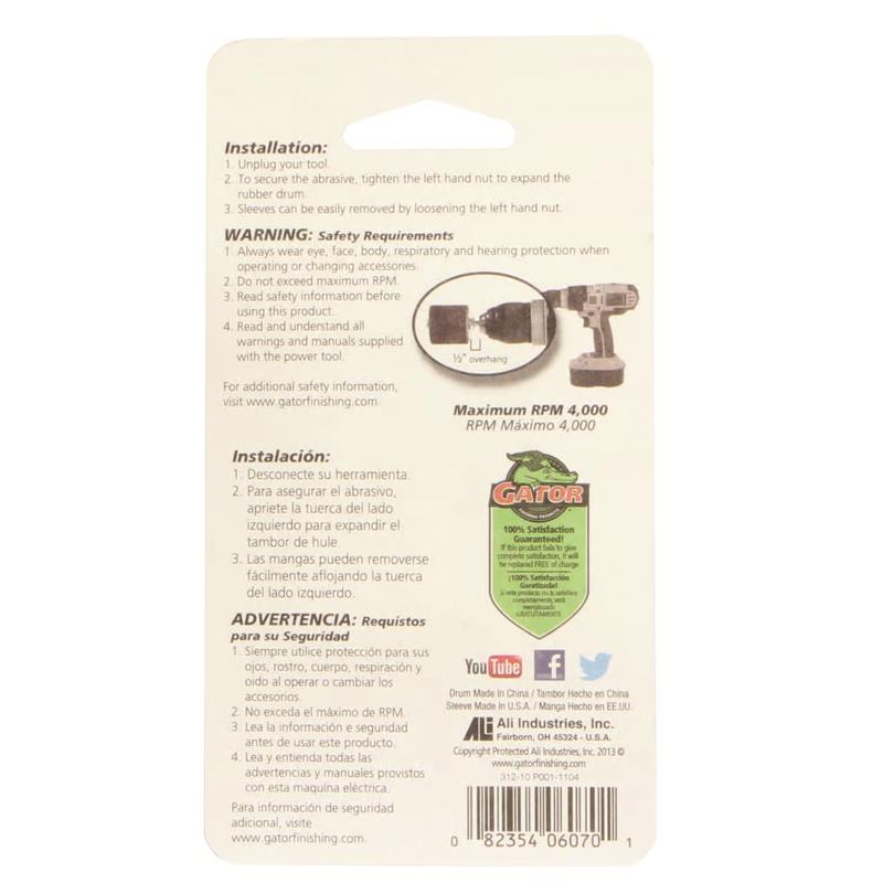 Gator 0.5 in. D X 1/2 in. L Aluminum Oxide Drum Sander Kit 50 Grit Coarse