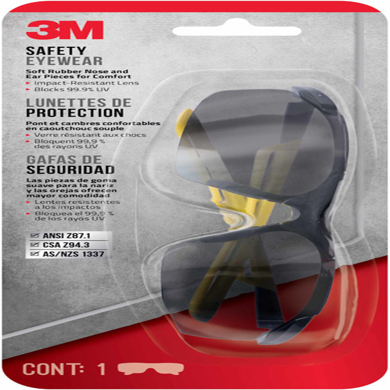 3M Anti-Fog Classic/Sleek Safety Glasses Gray Lens Black/Yellow Frame
