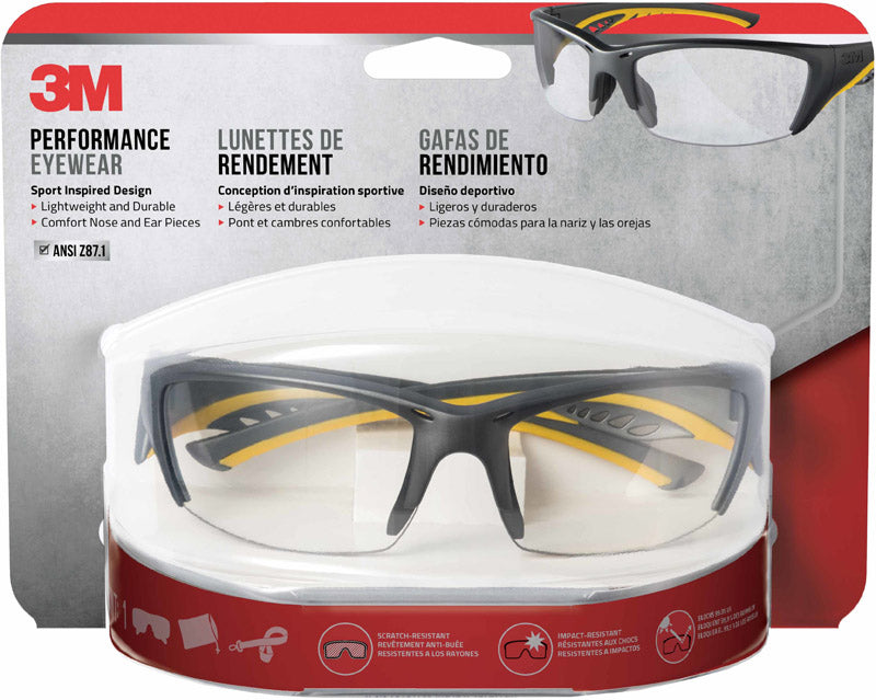 3M Anti-Fog Modern/Sleek Impact-Resistant Safety Glasses Clear Lens Gray/Yellow Frame