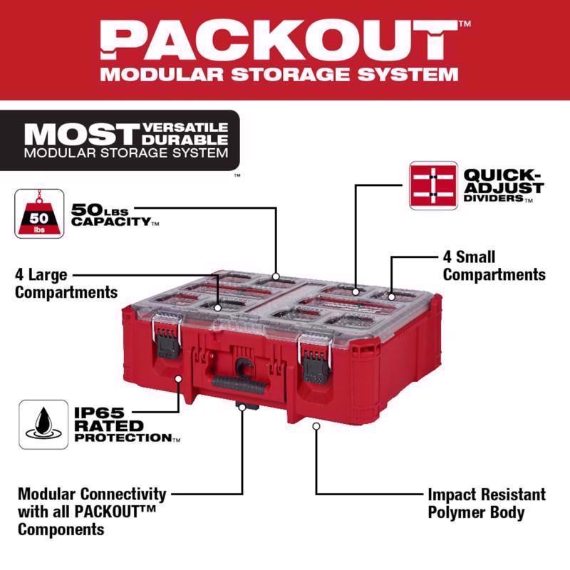 Milwaukee Packout 20 in. 6 Compartments Deep Deep Organizer Black/Red