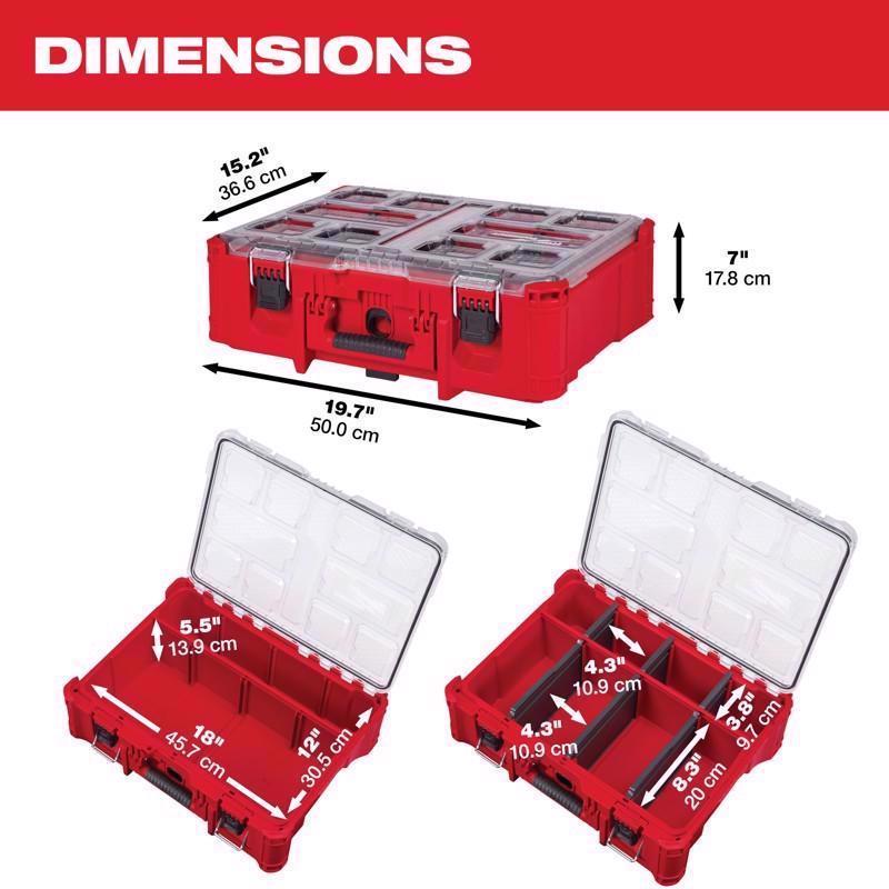 Milwaukee Packout 20 in. 6 Compartments Deep Deep Organizer Black/Red