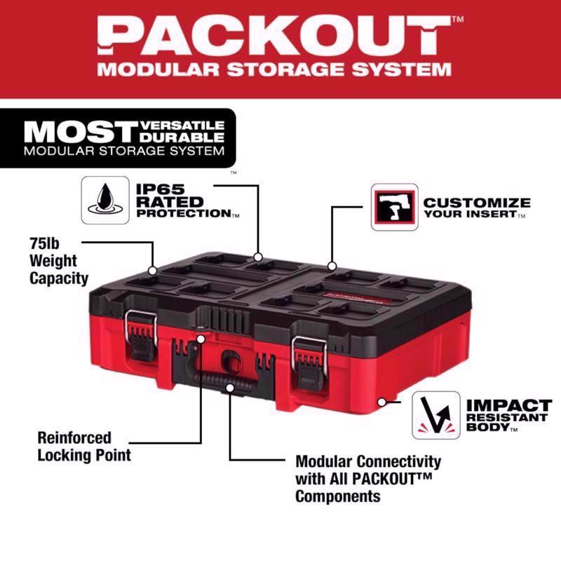 Milwaukee Packout 16 in. Portable Modular Tool Case with Foam Insert Black/Red