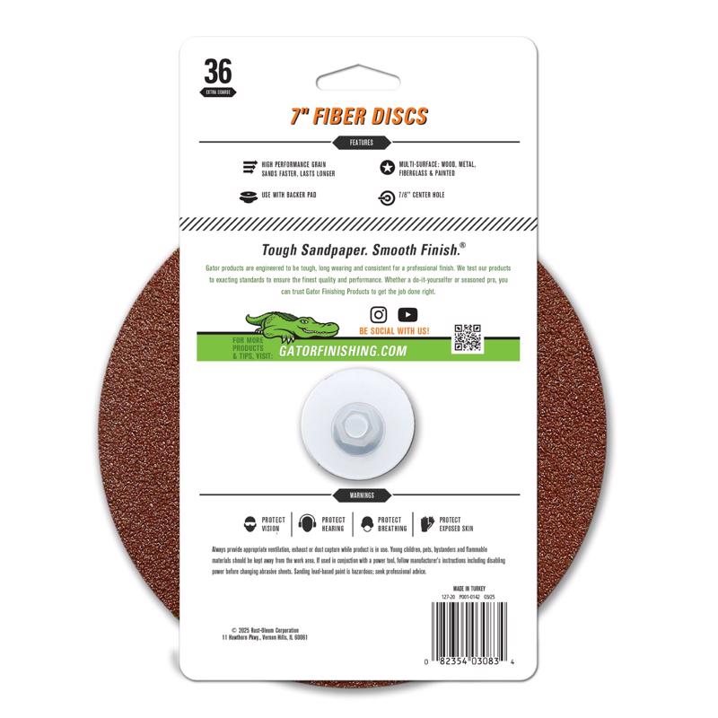Gator 7 in. Aluminum Oxide Center Mount Fiber Disc 36 Grit Extra Coarse 3 pk