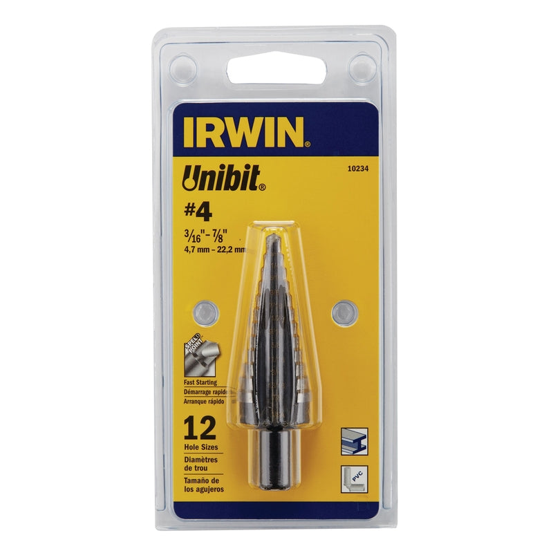 Irwin Unibit 3/16 to 7/8 in. X 6 in. L High Speed Steel Step Drill Bit Square Shank
