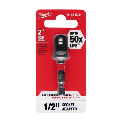Milwaukee Shockwave Hex/Square 1/2 in. X 2 in. L Socket Adapter Alloy Steel
