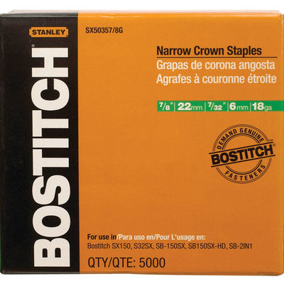 Bostitch SX 7/32 in. W X 7/8 in. L 18 Ga. Narrow Crown Staples 5000 pk