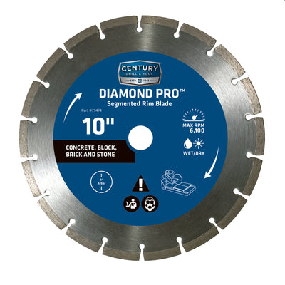 Century Drill & Tool 10 in. D X 1 in. Diamond Segmented Rim Diamond Saw Blade