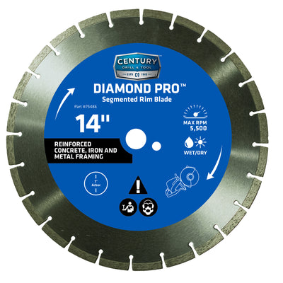 Century Drill & Tool 14 in. D X 1 in. Diamond Segmented Rim Diamond Saw Blade