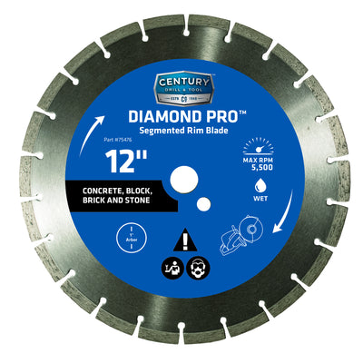 Century Drill & Tool 12 in. D X 1 in. Diamond Segmented Rim Diamond Saw Blade