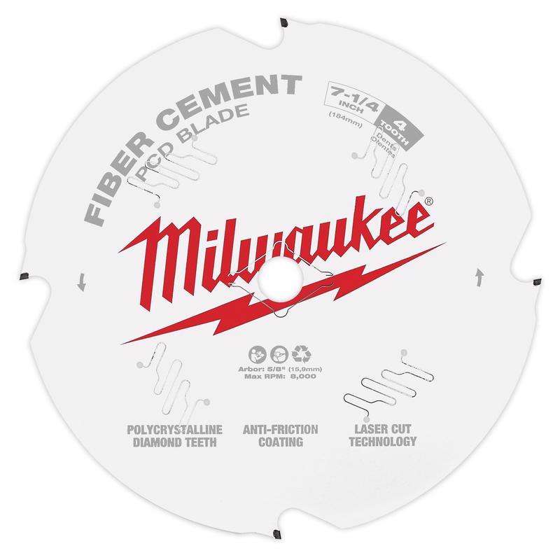 Milwaukee 7-1/4 in. D X 5/8 in. Polycrystalline Diamond Fiber Cement Blade 4 teeth