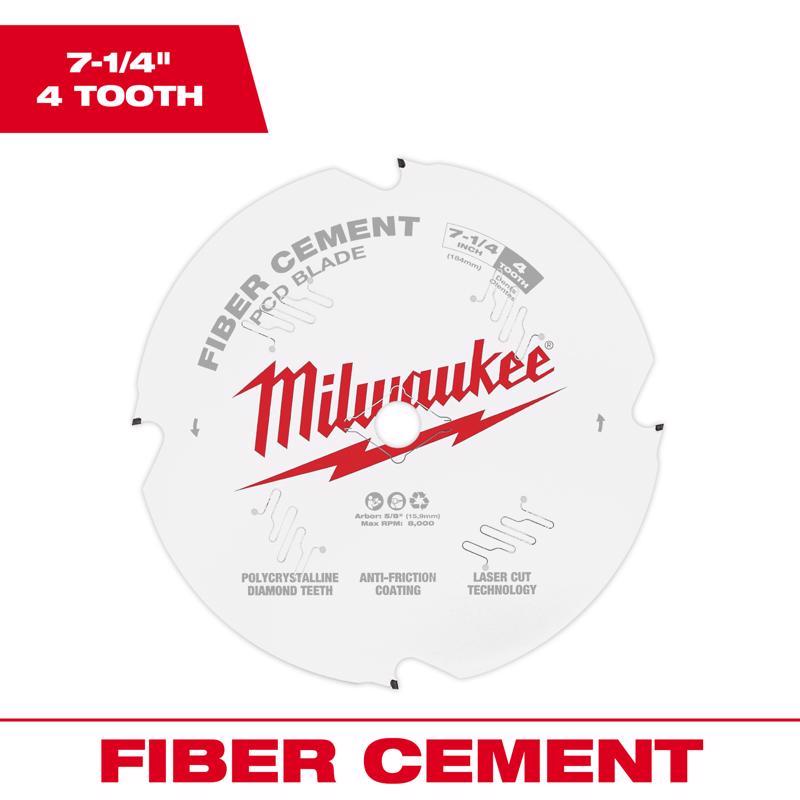 Milwaukee 7-1/4 in. D X 5/8 in. Polycrystalline Diamond Fiber Cement Blade 4 teeth