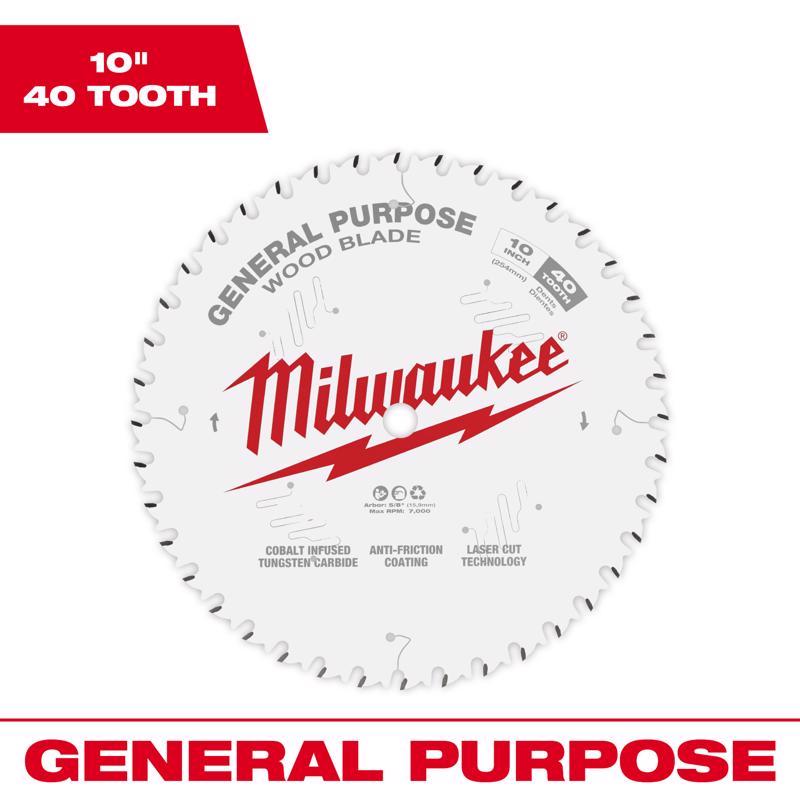 Milwaukee 10 in. D X 5/8 in. General Purpose Tungsten Carbide Saw Blade 40 teeth