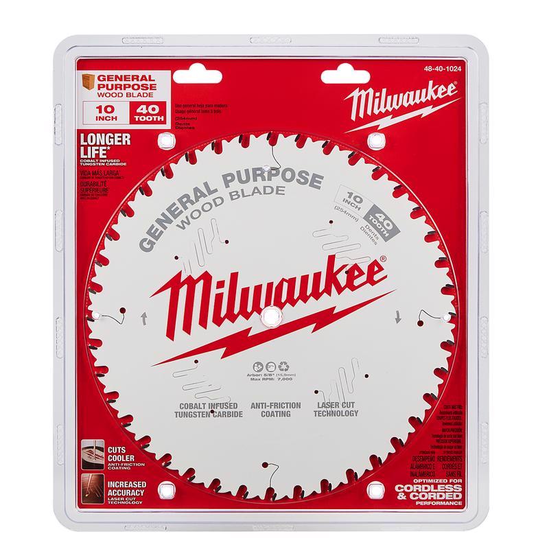 Milwaukee 10 in. D X 5/8 in. General Purpose Tungsten Carbide Saw Blade 40 teeth