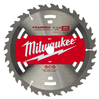 Milwaukee 7-1/4 in. D X 5/8 in. Basic Tungsten Carbide Framing Blade 24 teeth