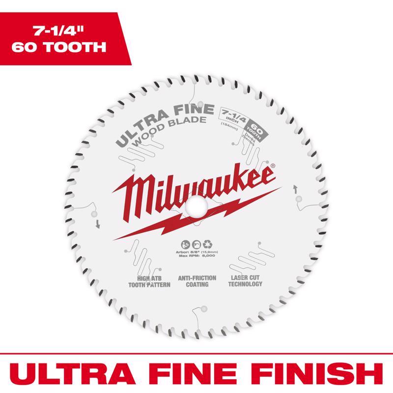 Milwaukee 7-1/4 in. D X 5/8 in. Ultra Fine Tungsten Carbide Saw Blade 60 teeth