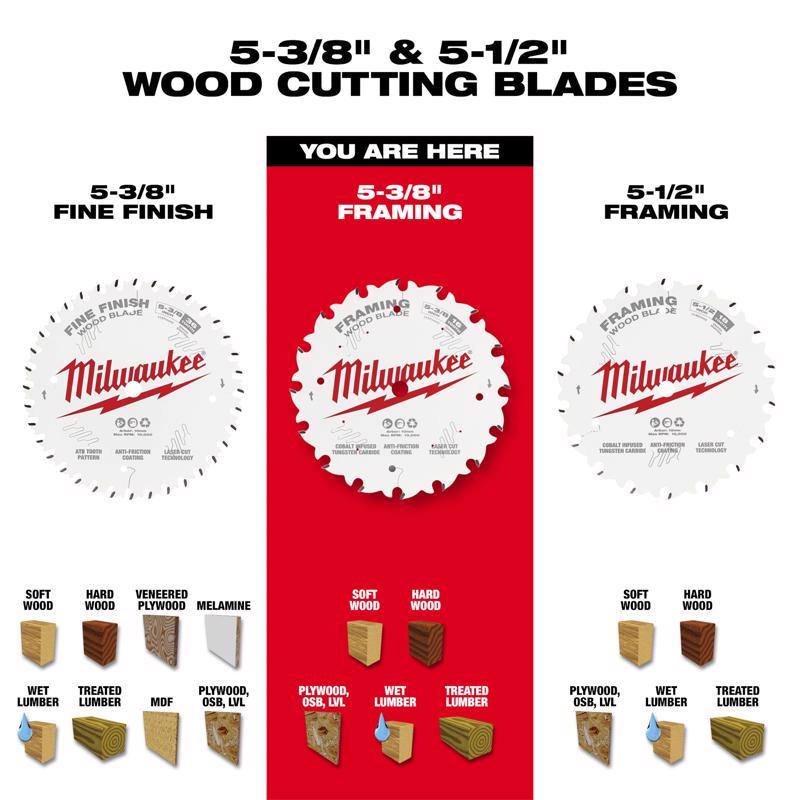 Milwaukee 5-3/8 in. D X 10 mm Tungsten Carbide Framing Blade 16 teeth