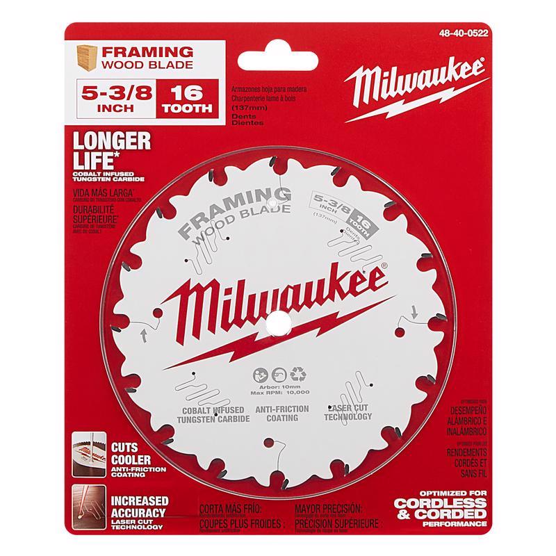 Milwaukee 5-3/8 in. D X 10 mm Tungsten Carbide Framing Blade 16 teeth