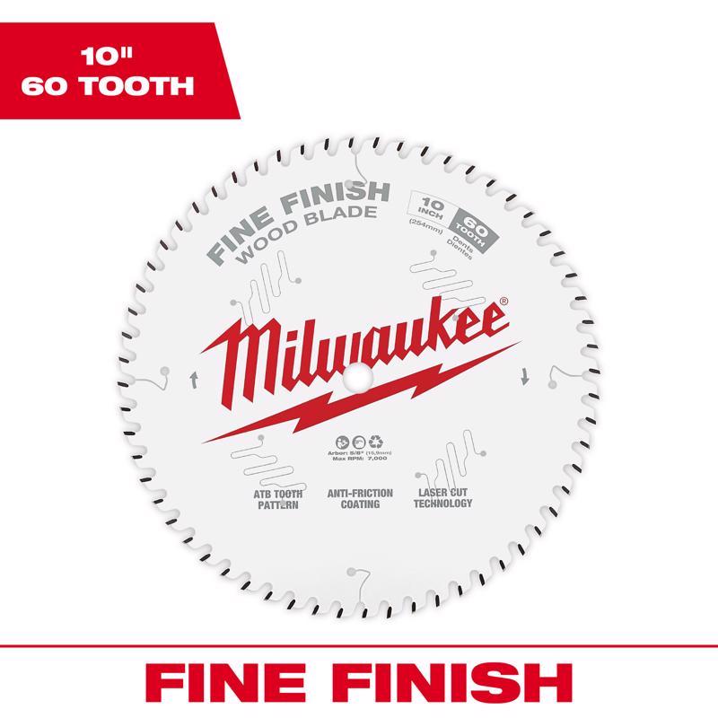 Milwaukee 10 in. D X 5/8 in. Fine Finish Tungsten Carbide Circular Saw Blade 60 teeth