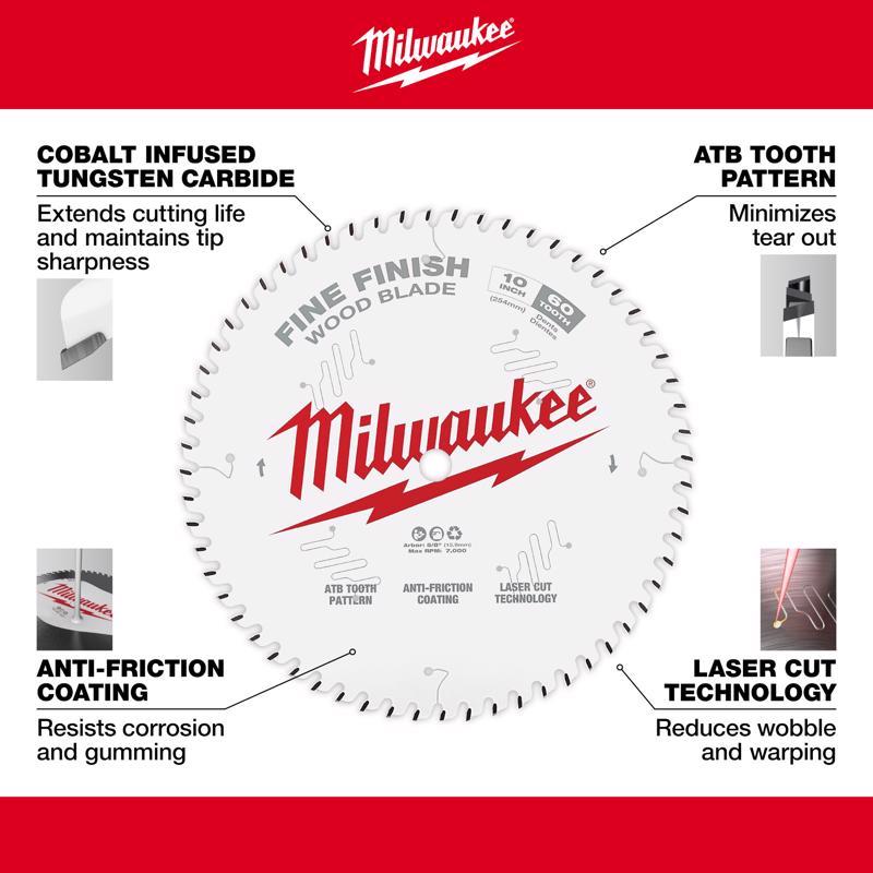 Milwaukee 10 in. D X 5/8 in. Fine Finish Tungsten Carbide Circular Saw Blade 60 teeth