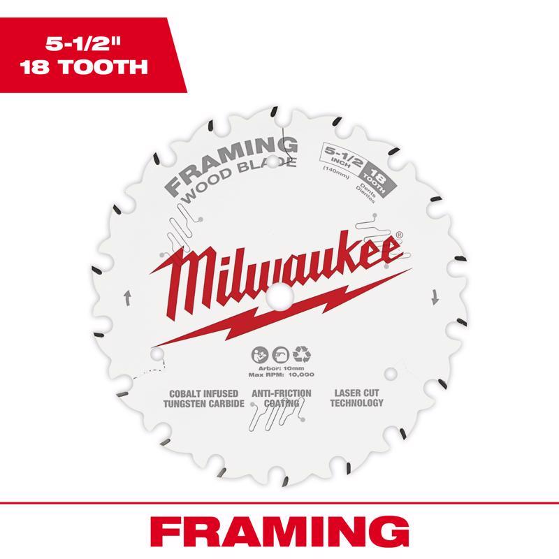 Milwaukee 5-1/2 in. D X 10 mm Tungsten Carbide Framing Blade 18 teeth