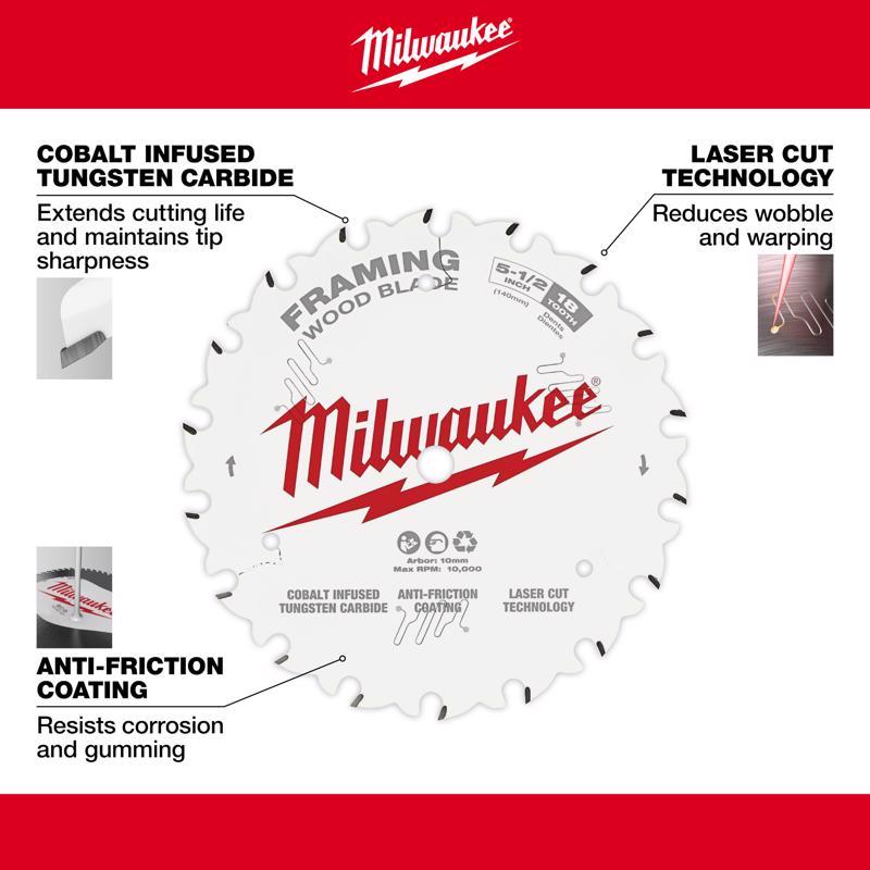 Milwaukee 5-1/2 in. D X 10 mm Tungsten Carbide Framing Blade 18 teeth