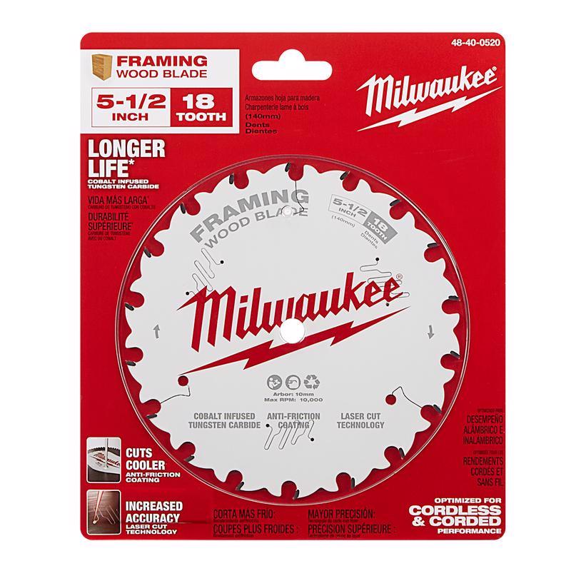 Milwaukee 5-1/2 in. D X 10 mm Tungsten Carbide Framing Blade 18 teeth