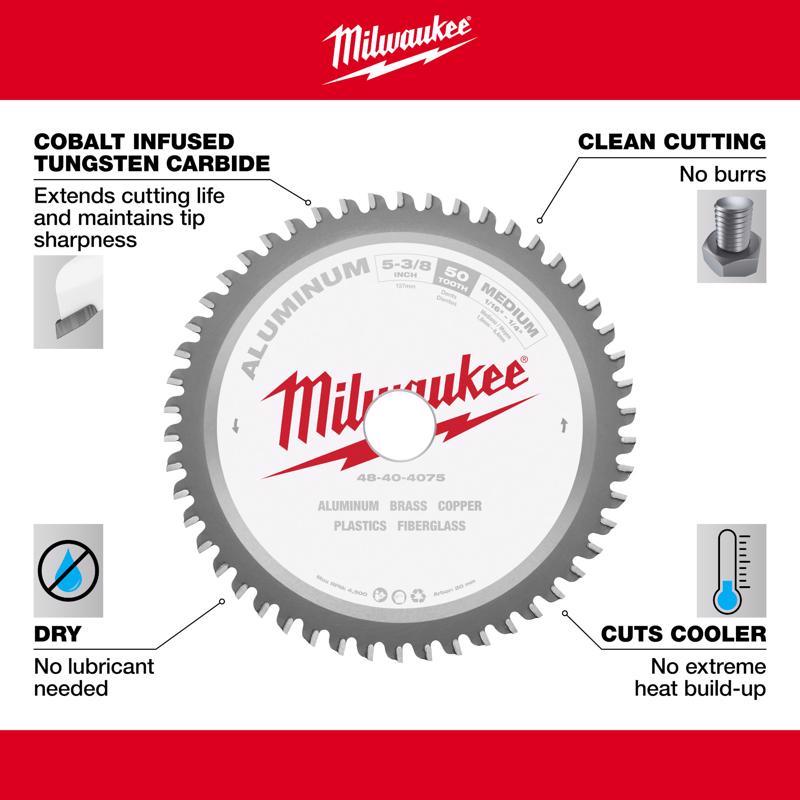Milwaukee Metal Tech 5-3/8 in. D X 20 mm Non-Ferrous Tungsten Carbide Metal Blade 50 teeth