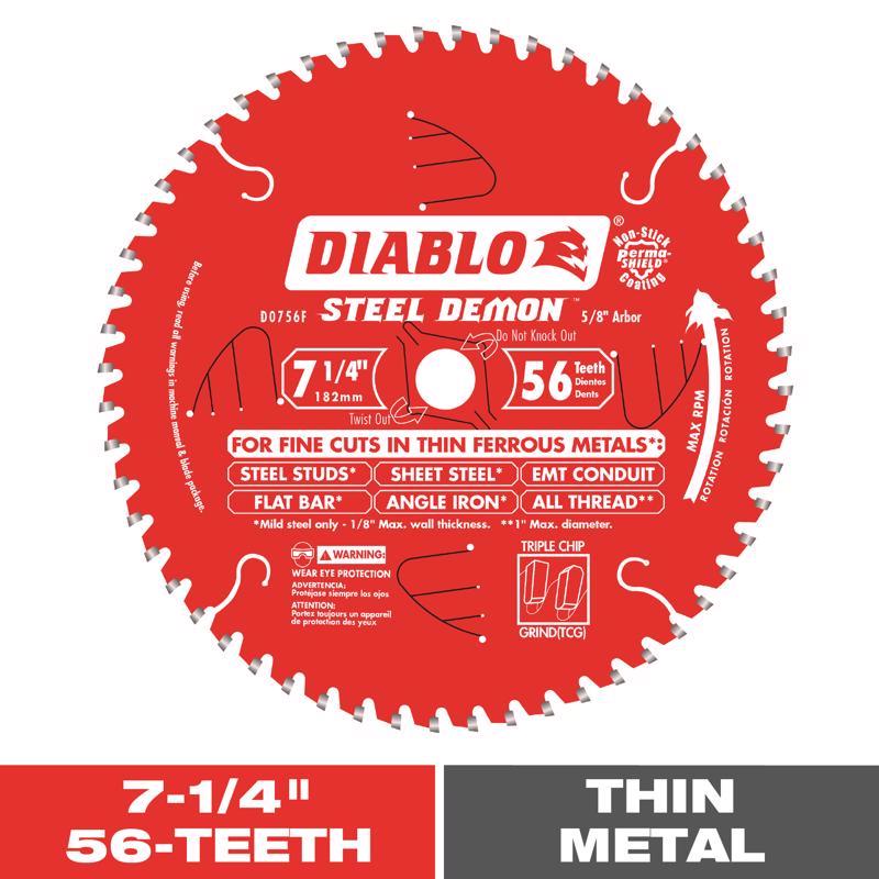 Diablo Steel Demon 7-1/4 in. D X 5/8 in. TiCo Hi-Density Carbide Metal Saw Blade 56 teeth