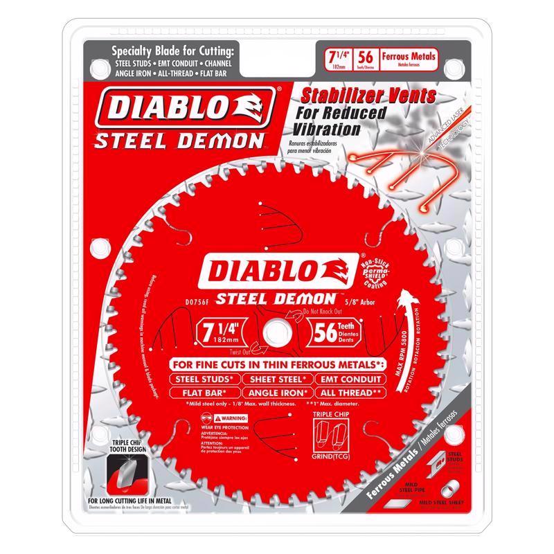 Diablo Steel Demon 7-1/4 in. D X 5/8 in. TiCo Hi-Density Carbide Metal Saw Blade 56 teeth