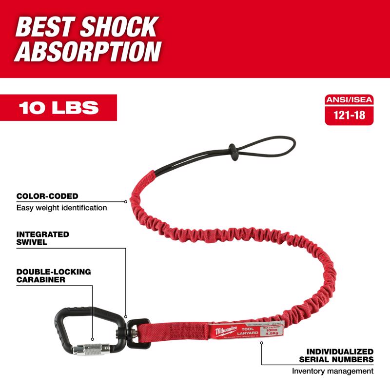 Milwaukee Nylon/Stainless Steel Red Locking Tool Lanyard