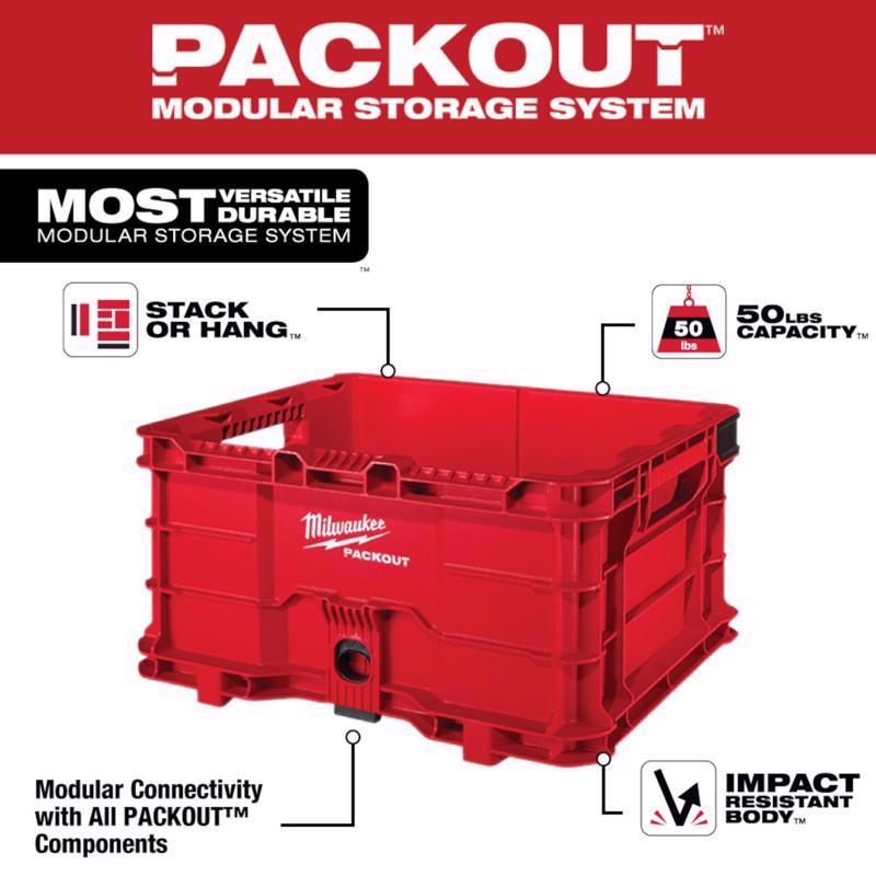 Milwaukee Packout 50 lb Red Crate 9.9 in. H X 18.6 in. W X 15.3 in. D Stackable
