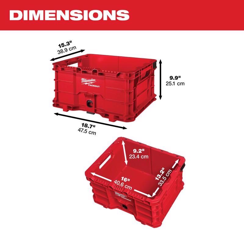 Milwaukee Packout 50 lb Red Crate 9.9 in. H X 18.6 in. W X 15.3 in. D Stackable
