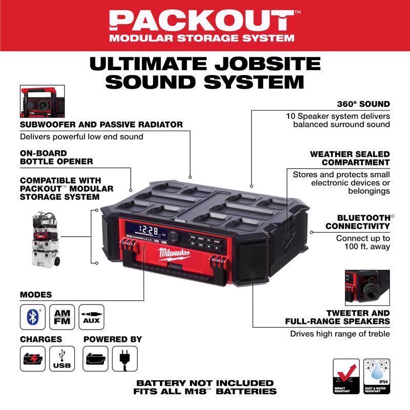 Milwaukee Packout Wireless Bluetooth Weather Resistant Radio + Charger