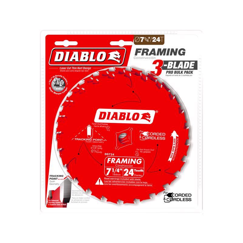 Diablo Tracking Point 7-1/4 in. D X 5/8 in. TiCo Hi-Density Carbide Framing Saw Blade 24 teeth 3 pk