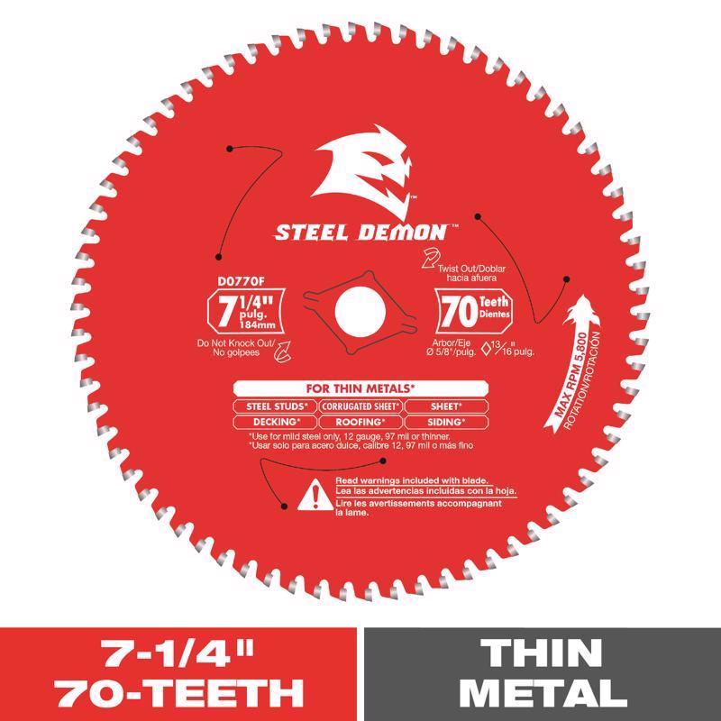 Diablo Steel Demon 7-1/4 in. D X 5/8 in. TiCo Hi-Density Carbide Ferrous Metal Saw Blade 70 teeth 1