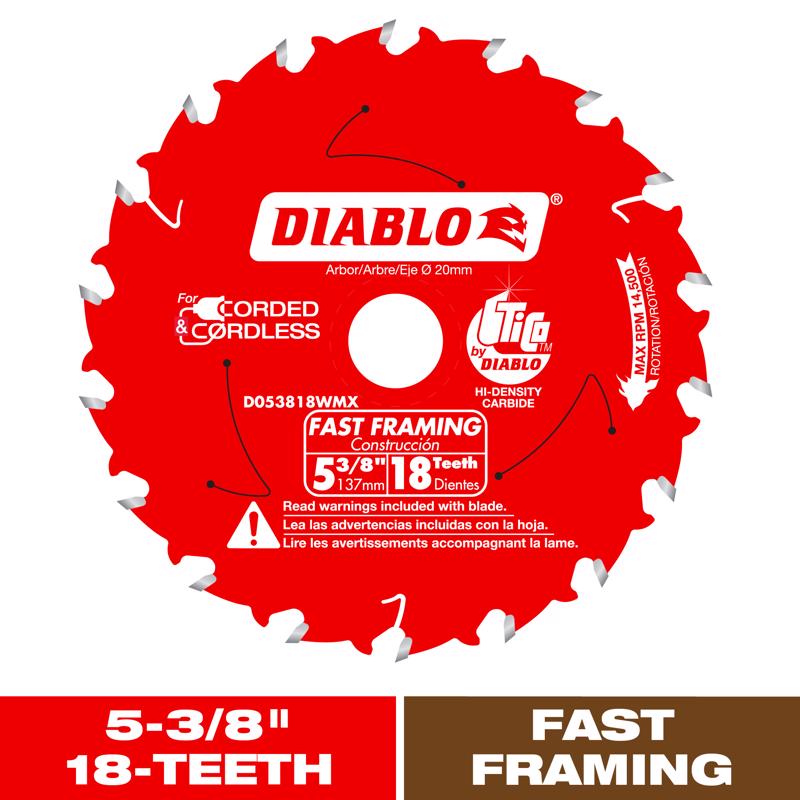 Diablo 5-3/8 in. D X 20 mm Fast Framing TiCo Hi-Density Carbide Trim Saw Blade 18 teeth