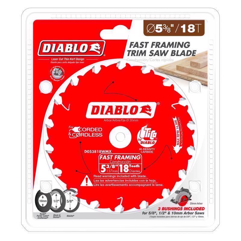 Diablo 5-3/8 in. D X 20 mm Fast Framing TiCo Hi-Density Carbide Trim Saw Blade 18 teeth