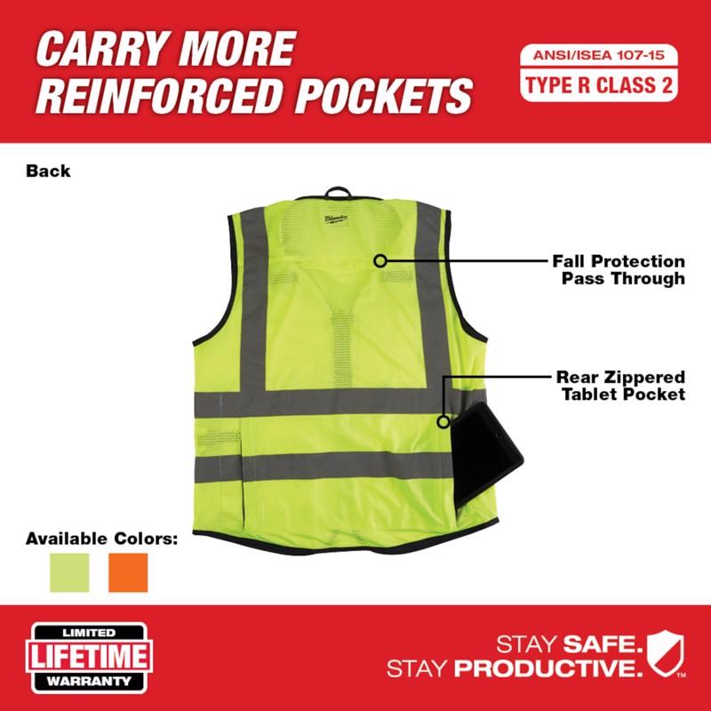 Milwaukee Class 2 with 15 Pockets Performance Safety Vest High Visibility Yellow XXL/XXXL