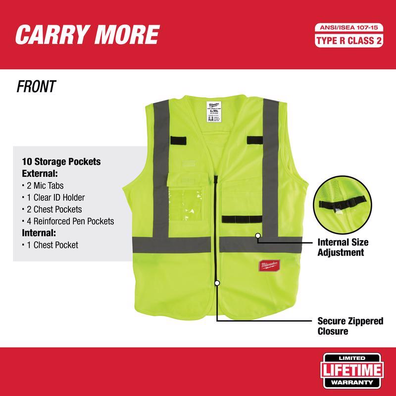 Milwaukee Class 2 with 10 Pockets Safety Vest High Visibility Yellow XXL/XXXL